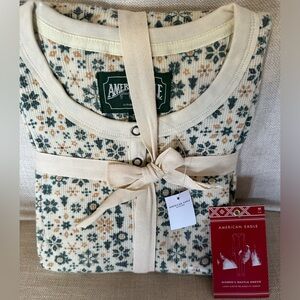American Eagle Women's Waffle Onesie - Floral Cream and Green